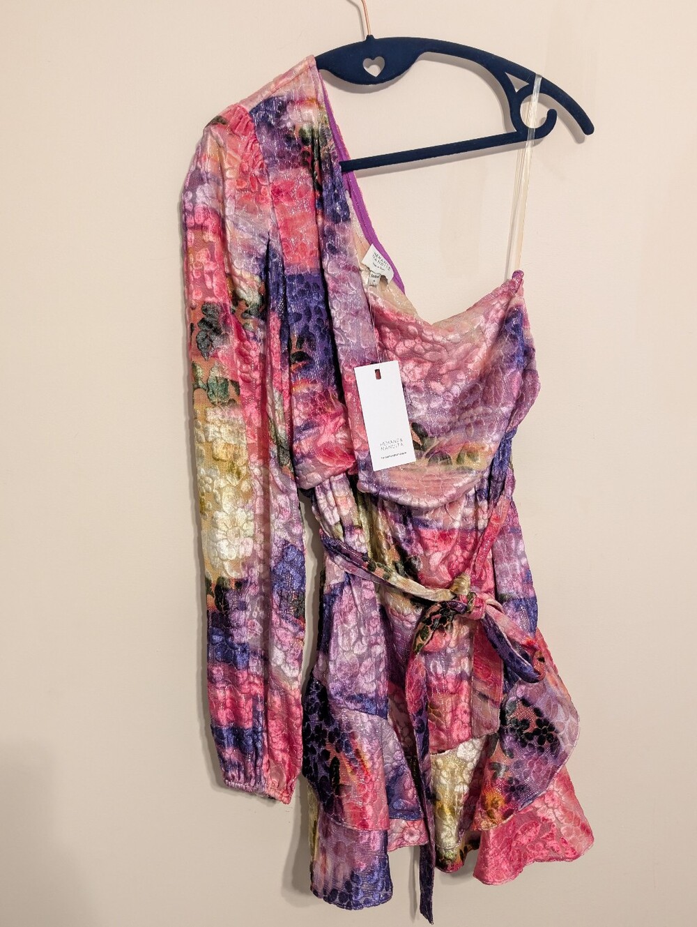 ​NWT Hemant & Nandita Anay Metallic Velvet One Shoulder Mini Dress Size S $425